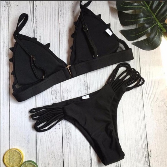 Luxe Bandage Triangle Strappy Bikini, Noire Bliss - Picture 4 of 5